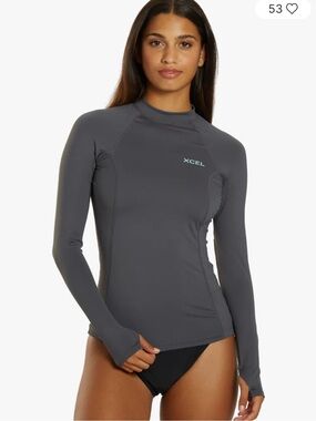 Xcel Women’s Stretch Long Sleeve Rash Guard with Key Pocket, Gunmetal, Medium